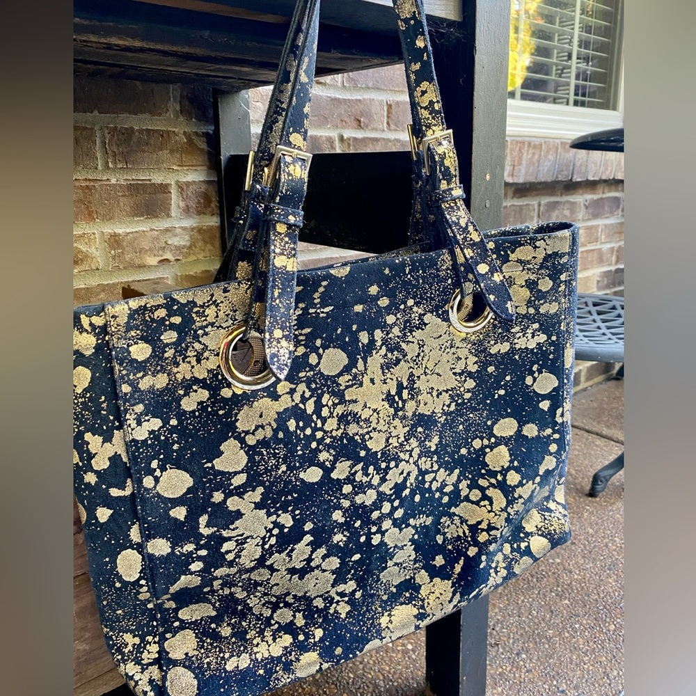 CoFi Navy Blue & Metallic Gold Tote